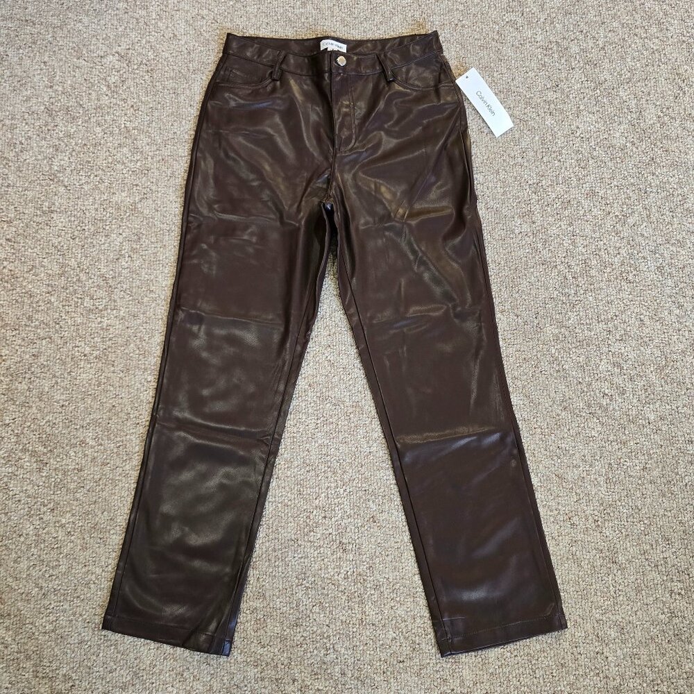 NWT Calvin Klein Faux Leather Straight Leg Pants Size 6